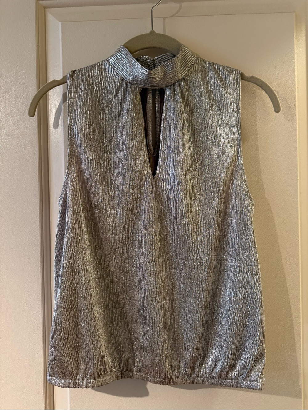 Express Metallic Silver Sleeveless Mock Neck Top